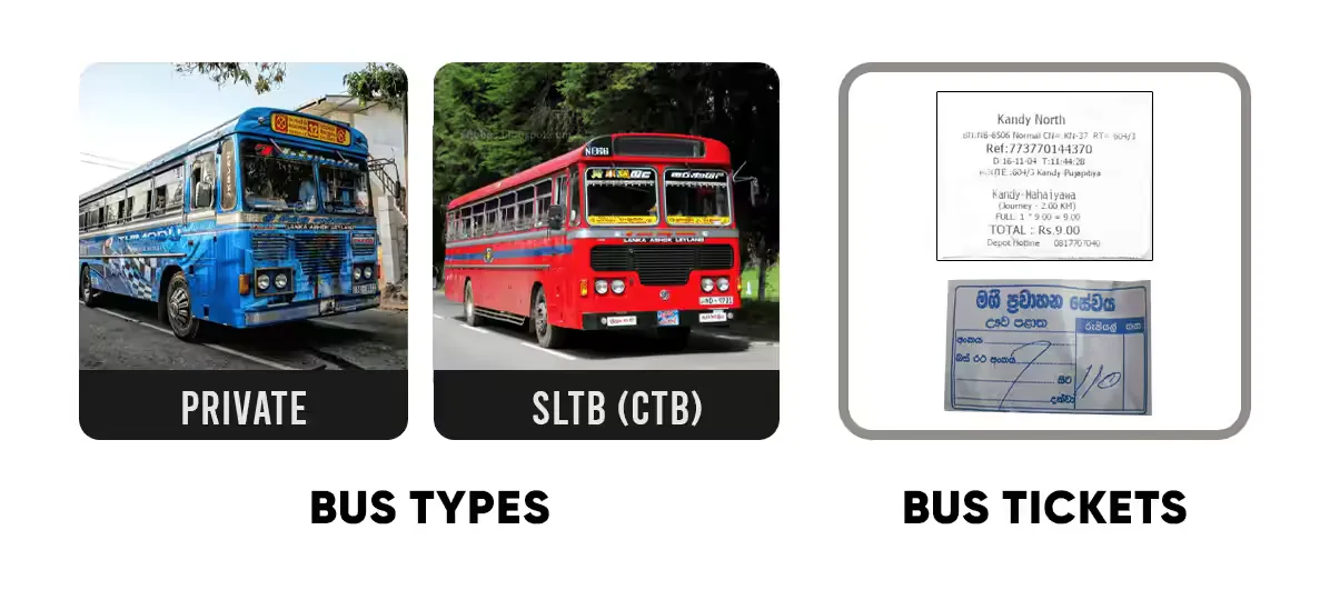 Bus types and sample tickets